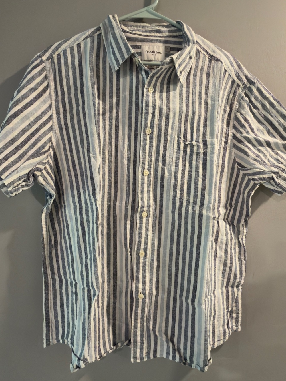 Goodfellow & Co Men's Blue and White Vertical Stripe Button-Down Shirt